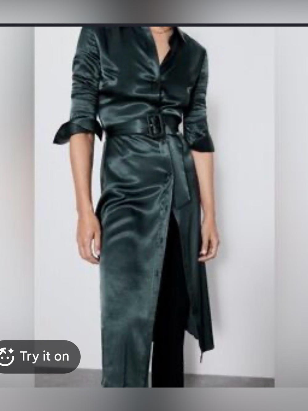 Zara Forest Green Long Sleeve Maxi Shirt Dress with Belt